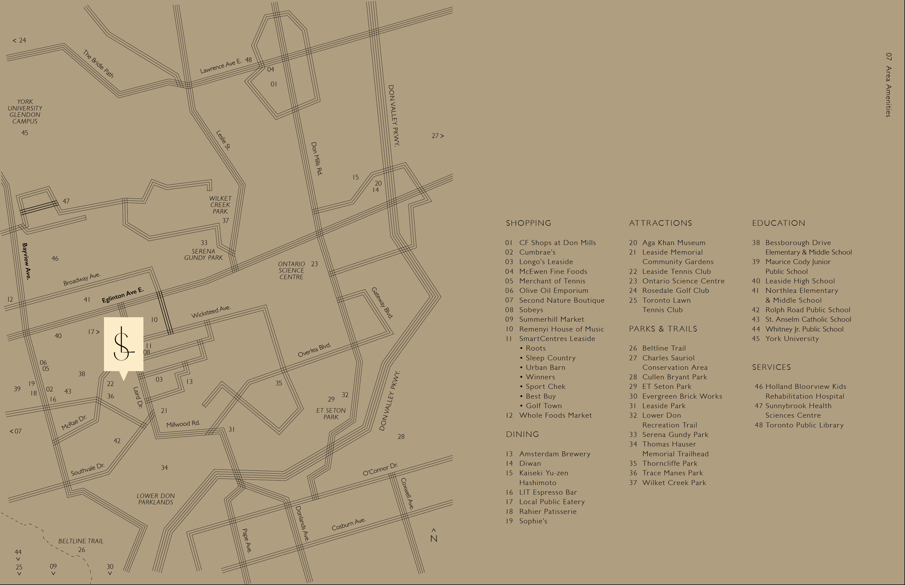 The Leaside condo townhouse map including surrounding areas such as longo's, CF Shops at Don Mills, etc